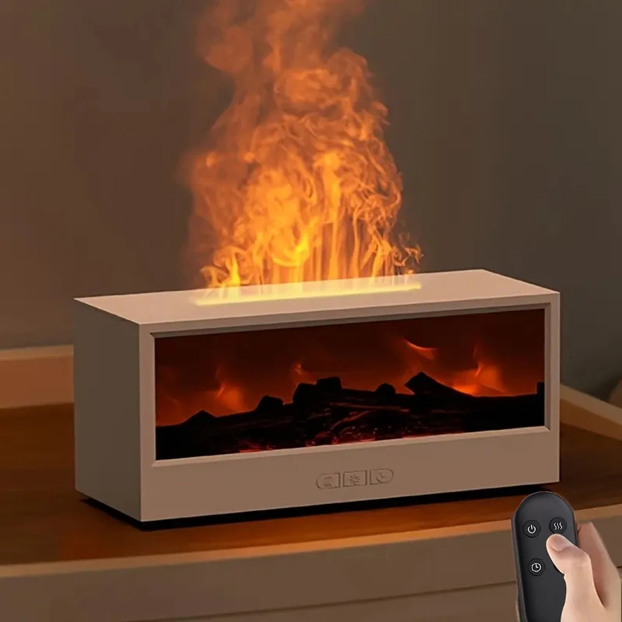 Simulate 3D flame aroma diffuser and humidifier with colorful ambient lighting and remote control
