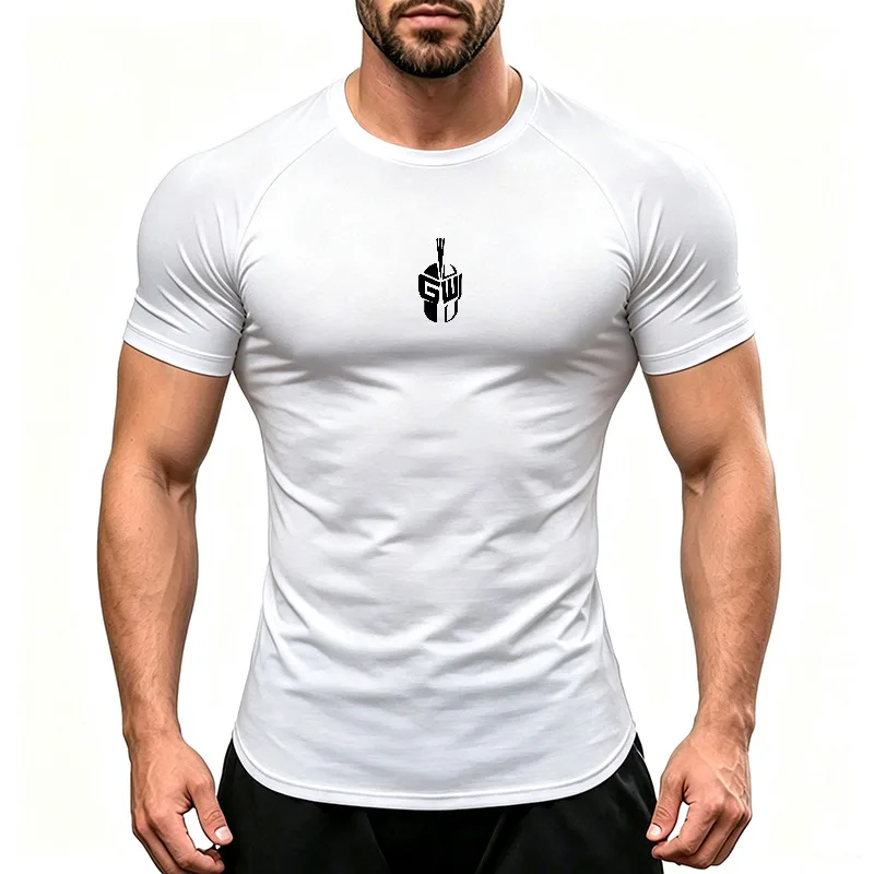 Men Quick Dry Running T-Shirts Short Sleeve Crew Neck Gym Workout Top Breathable Moisture Wicking Slim Fit Training Tee Gear