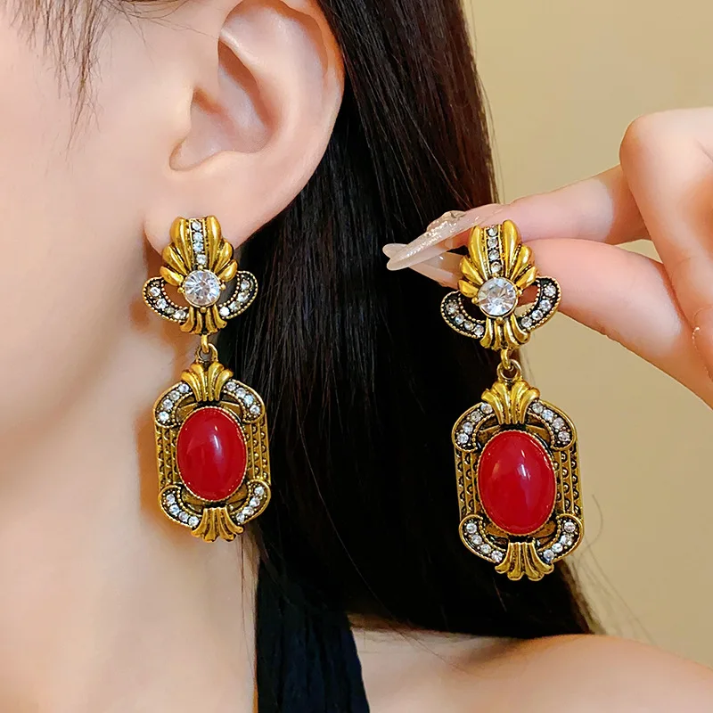 NISHIZAWA Vintage Earrings Palace Style Diamond Oval Earrings Personality Retro Earrings