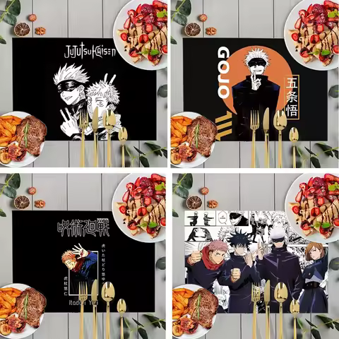Anime Jujutsu Kaisen Table Mats Gojo Satoru Tops Yuji Itadori Table Coasters Linen Coffee Cup Pads Waterproof Kitchen Placemat