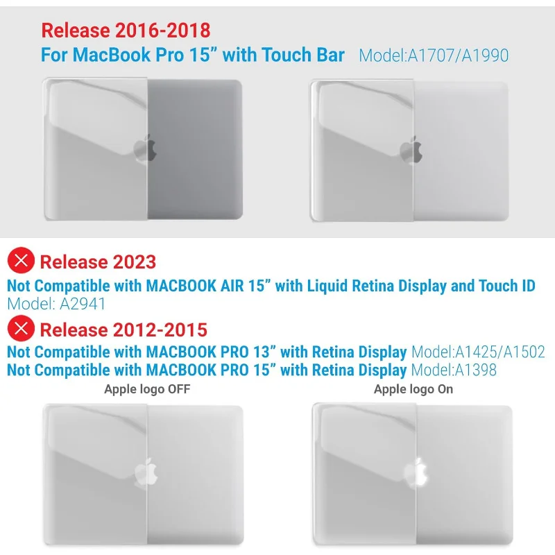 Compatível com 2019-2016 MacBook Pro15 (A1990, A1707) capas rígidas com capa de teclado para 15 (touch bar), cristal transparente