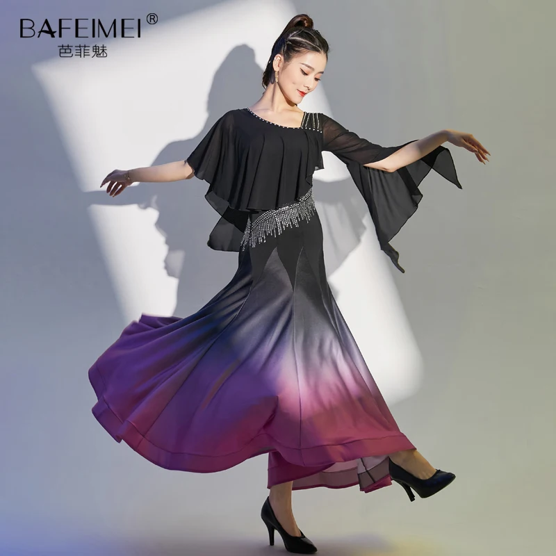 فستان رقص حديث للنساء جديد قاعة رقص الفالس قاعة الرقص اللاتينية التدرج فستان كبير ممارسة الأداء فستان 9030