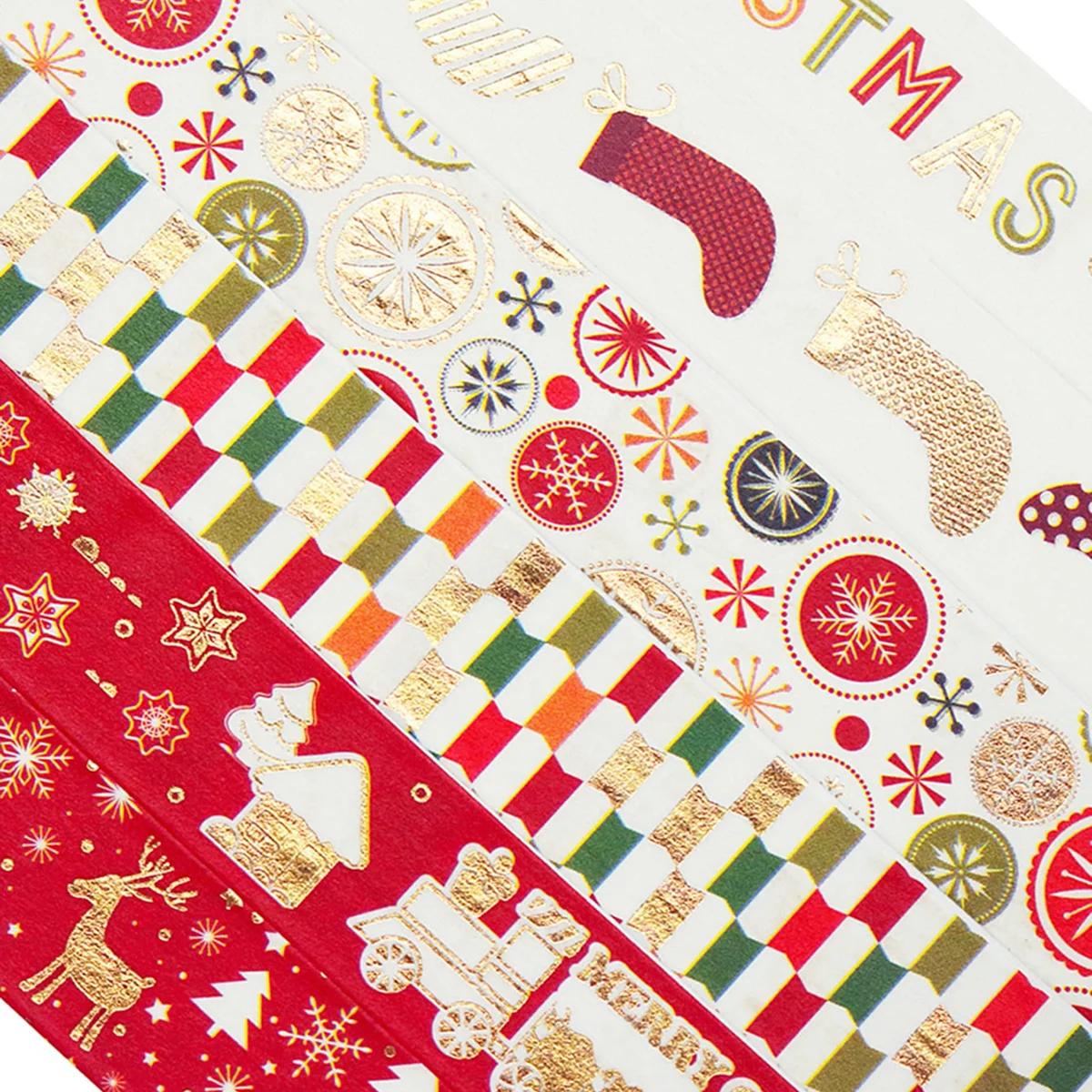 12 ロール/箱、繊細なクリスマスパターンのブロンズ和紙テープ、ホリデーパーティー DIY グリーティングカードギフトボックスの装飾に最適