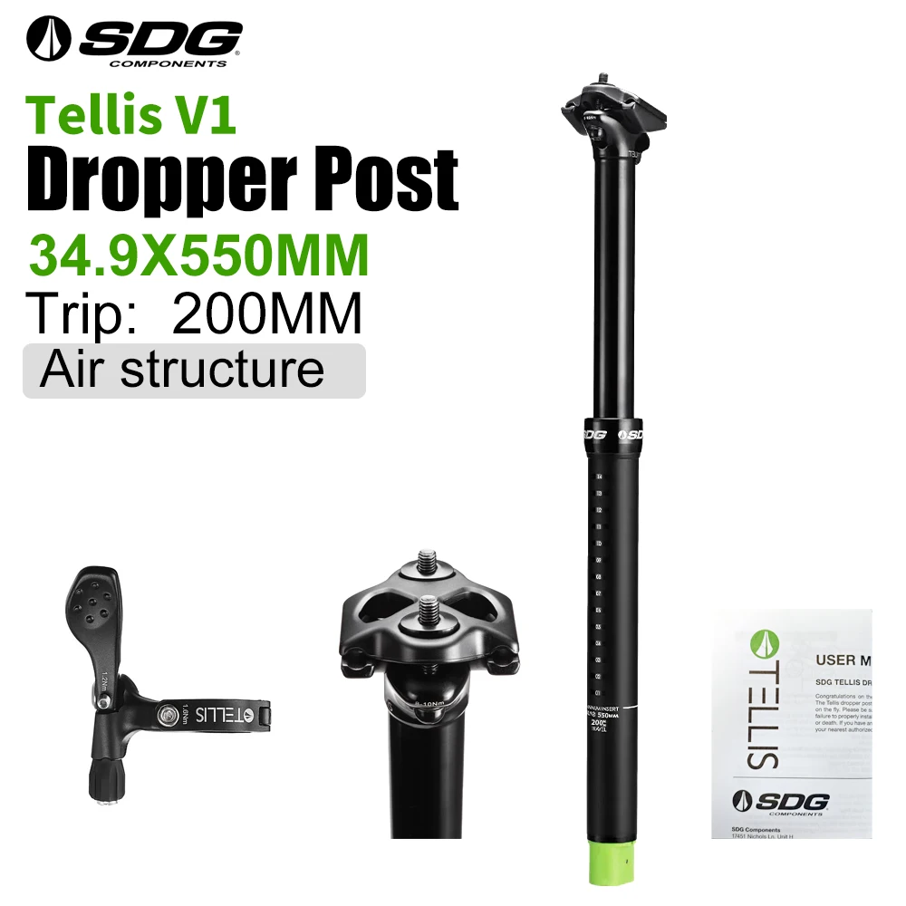 

SDG Tellis V1 Dropper Seatpost 34.9x200MM Internal Routing Cable Remote Wire Control Lift Seat Tube MTB/Electric/Folding Bike