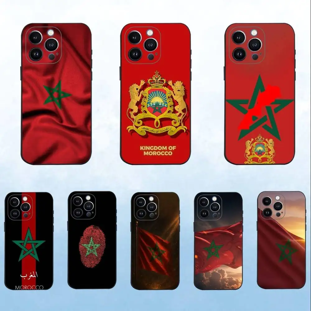 

M-Morocco Flag Phone Case For iPhone 16,15,14,13,12,11 Plus,Pro Max,XS,X,XR,SE,Mini,8,7,Soft Silicone Black Cover