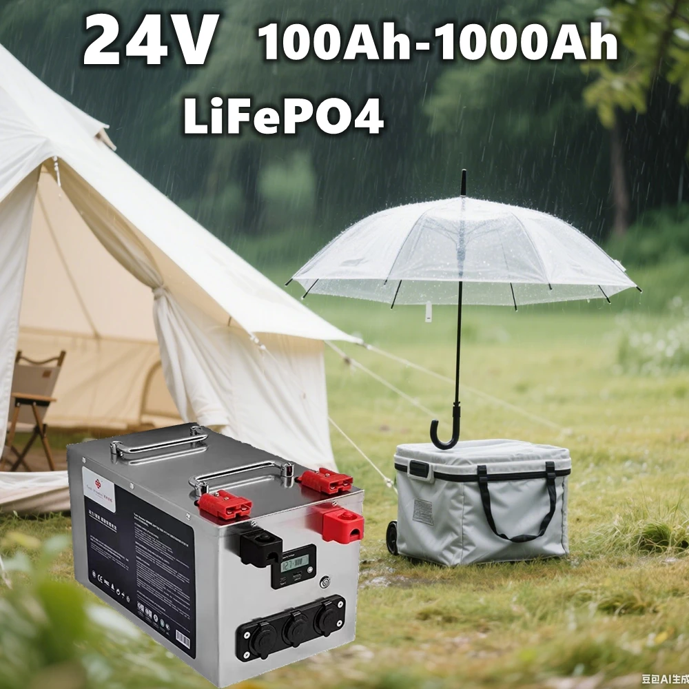 portable power 24V 100Ah LiFePO4 Battery 200Ah 300Ah 400Ah 500Ah 600Ah 800Ah 1000Ah for Camping 2KW-5KW Solar System RV Outdoor