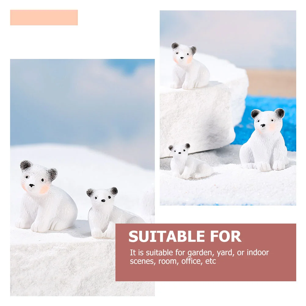 15 Pcs Bear Figurines Resin Polar Toys White Adornment Cake Mini Animal Figure Garden