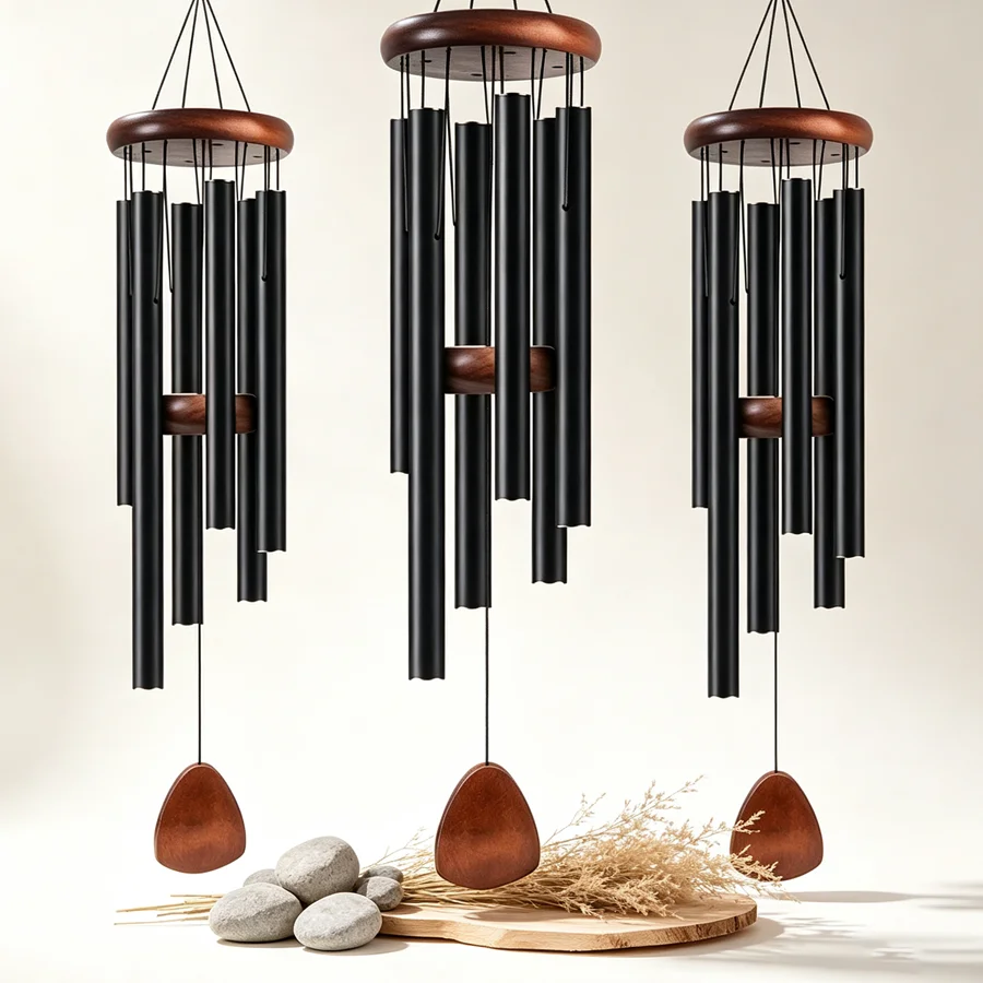 1pc Aluminum Tube Wind Chime, Matte Black Metal Wind Chimes, Outdoor Hanging Ornament for Patio, Garden, Backyard, Balcony XJM