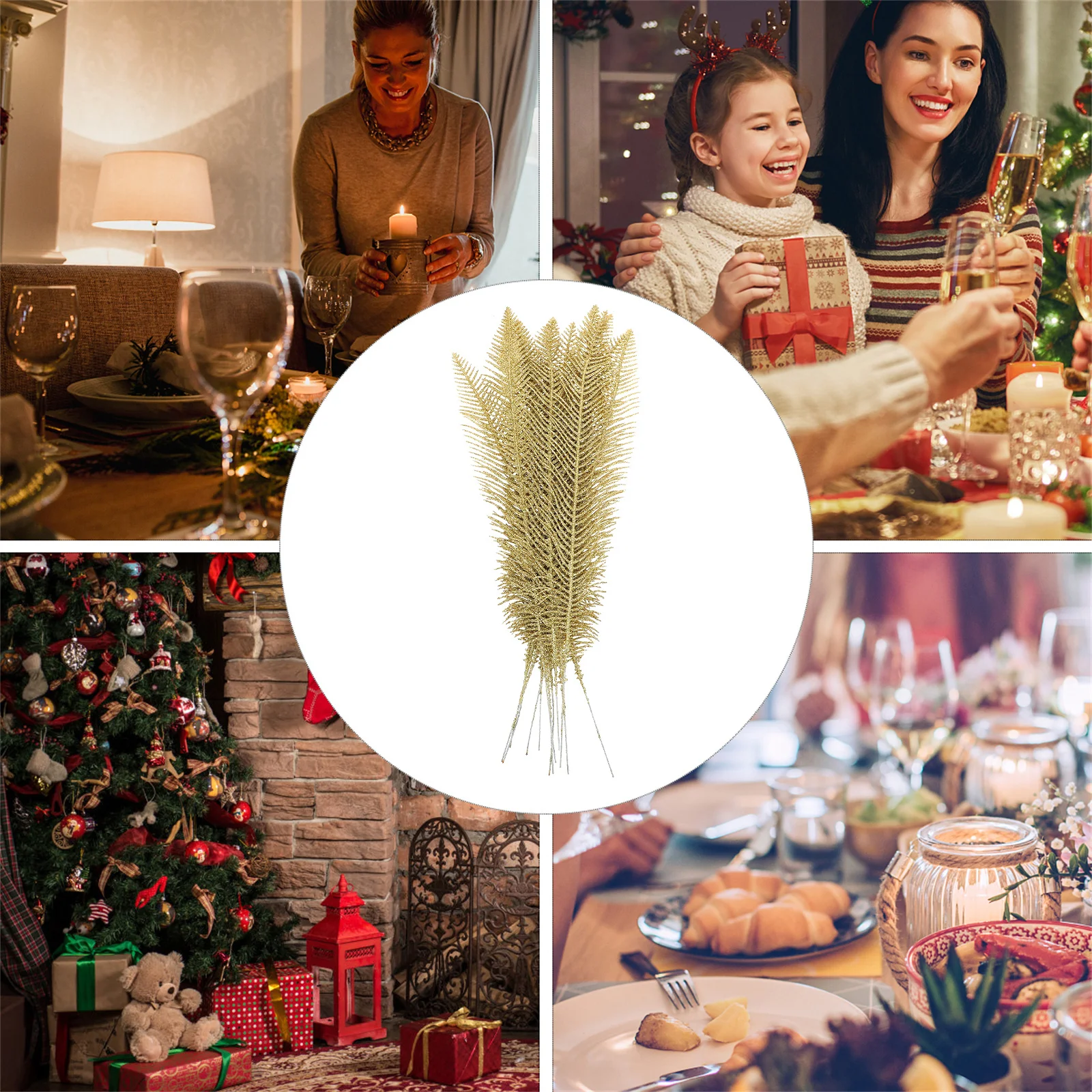 

12Pcs Xmas Glitter Powder Simulation Leaves Christmas Tree Wreath Decoration Adorn Party Supplies Christmas Simulation Leaves