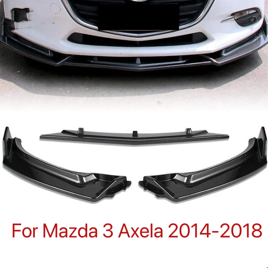 3Pcs Car Front Bumper Spoiler Lip Body Kit Bumper Diffuser Guard For Mazda 3 Axela 2014 2015 2016 2017 2018 Car Styling