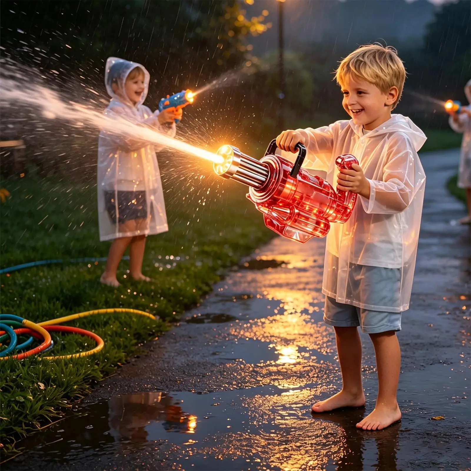 Water Squirter Waterproof Electric Squirter With Light Water Spray Toy For Summer Outdoor Backyard Garden Beach Game Birthday