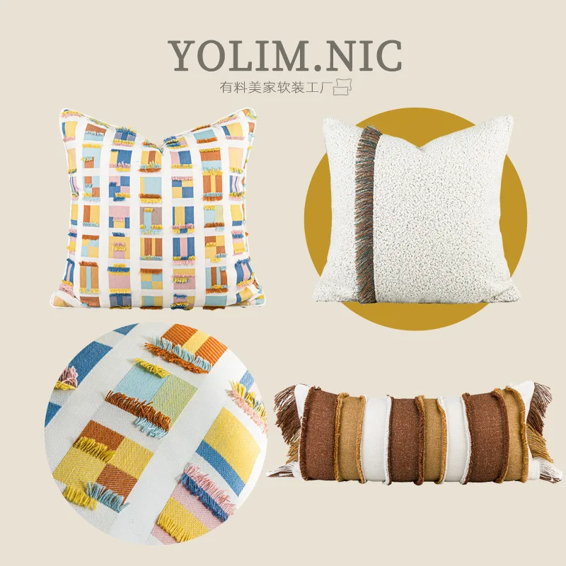 Design Luxury Cushion Cover 50x50cm Candy Color  Checkered Floral Cut Square Pillow Case For Home Hotel Bed Living Room Sofa