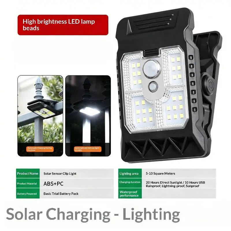 Motion Human Body Sensing Solar Clip Wall Lamp New Upgraded Waterproof Design For Outdoor Garden Courtyard Backyard Lighting Use