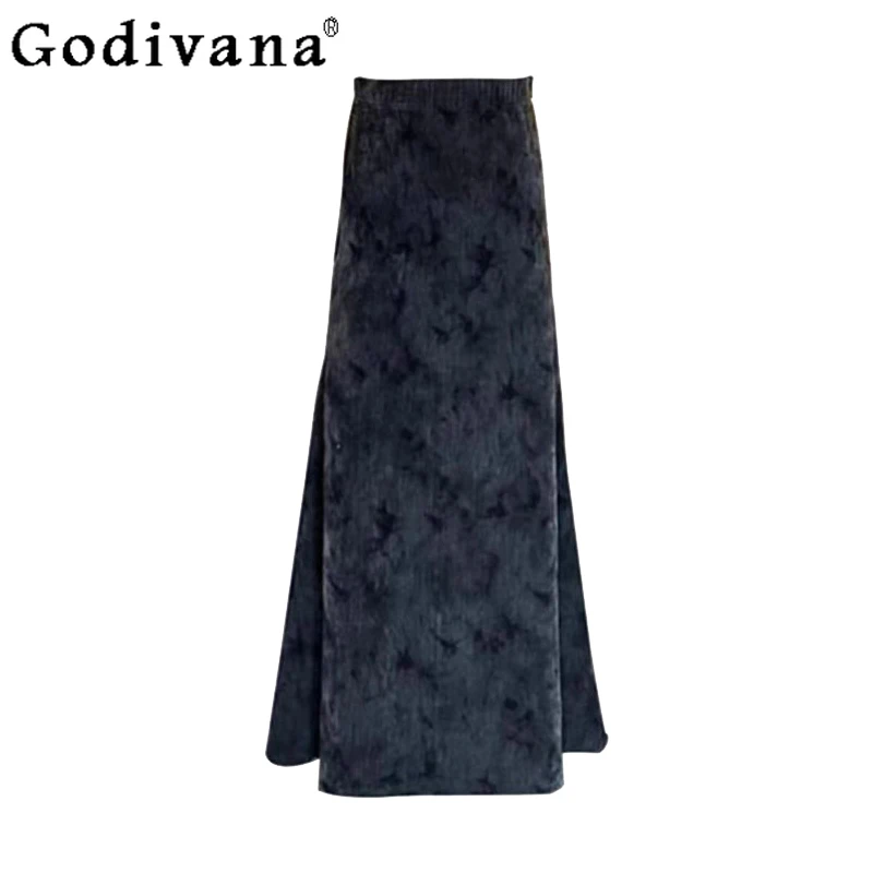 

American Retro 2025 Autumn New High Waist Tie-dye Skirt Women's Loose A-line Temperament Big Swing Age-reducing Long Skirts