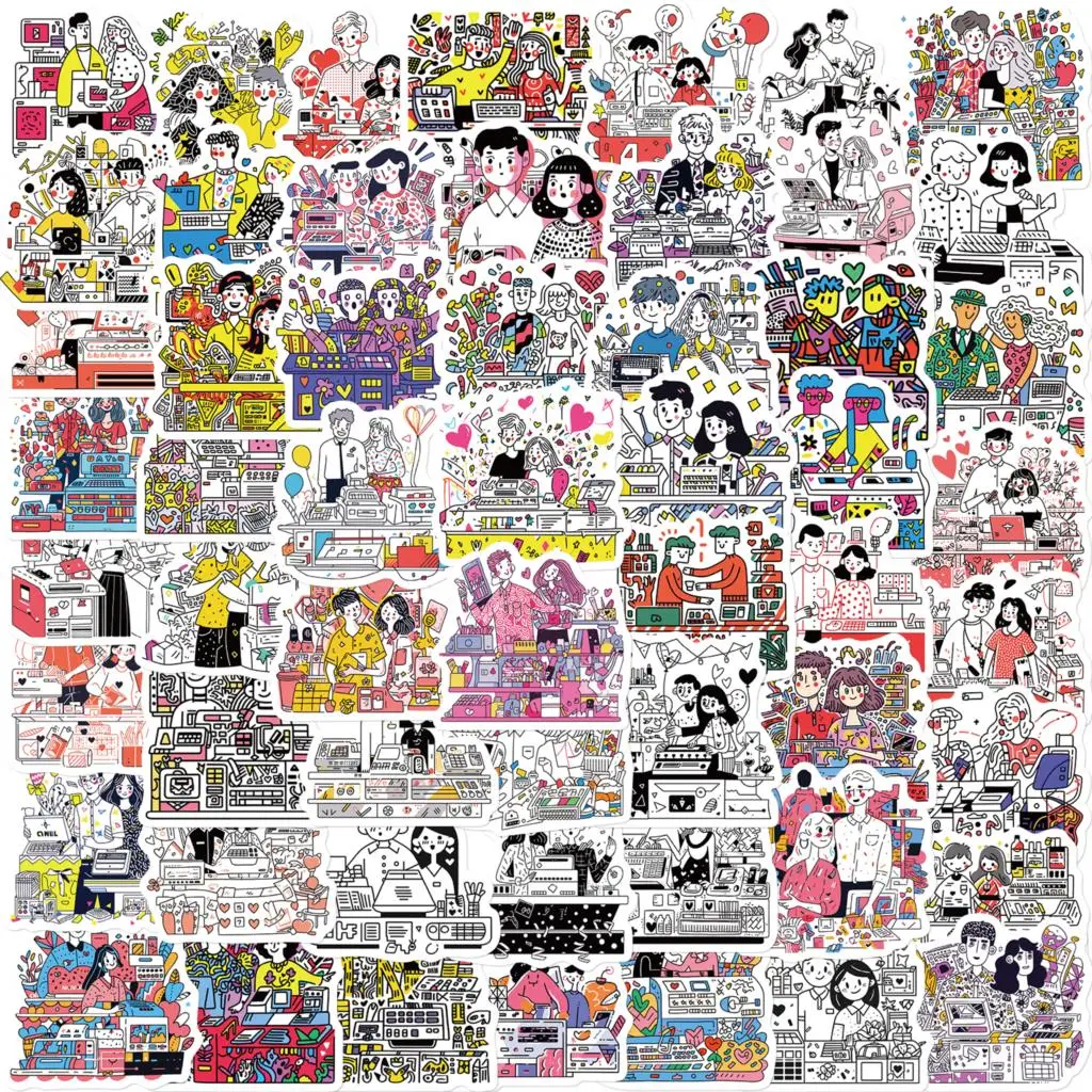 60PCS Couple's Daily Life Personality Stickers DIY Kids Waterproof Graffiti Skateboard Motorcycle Laptop Cute Sticker Toy