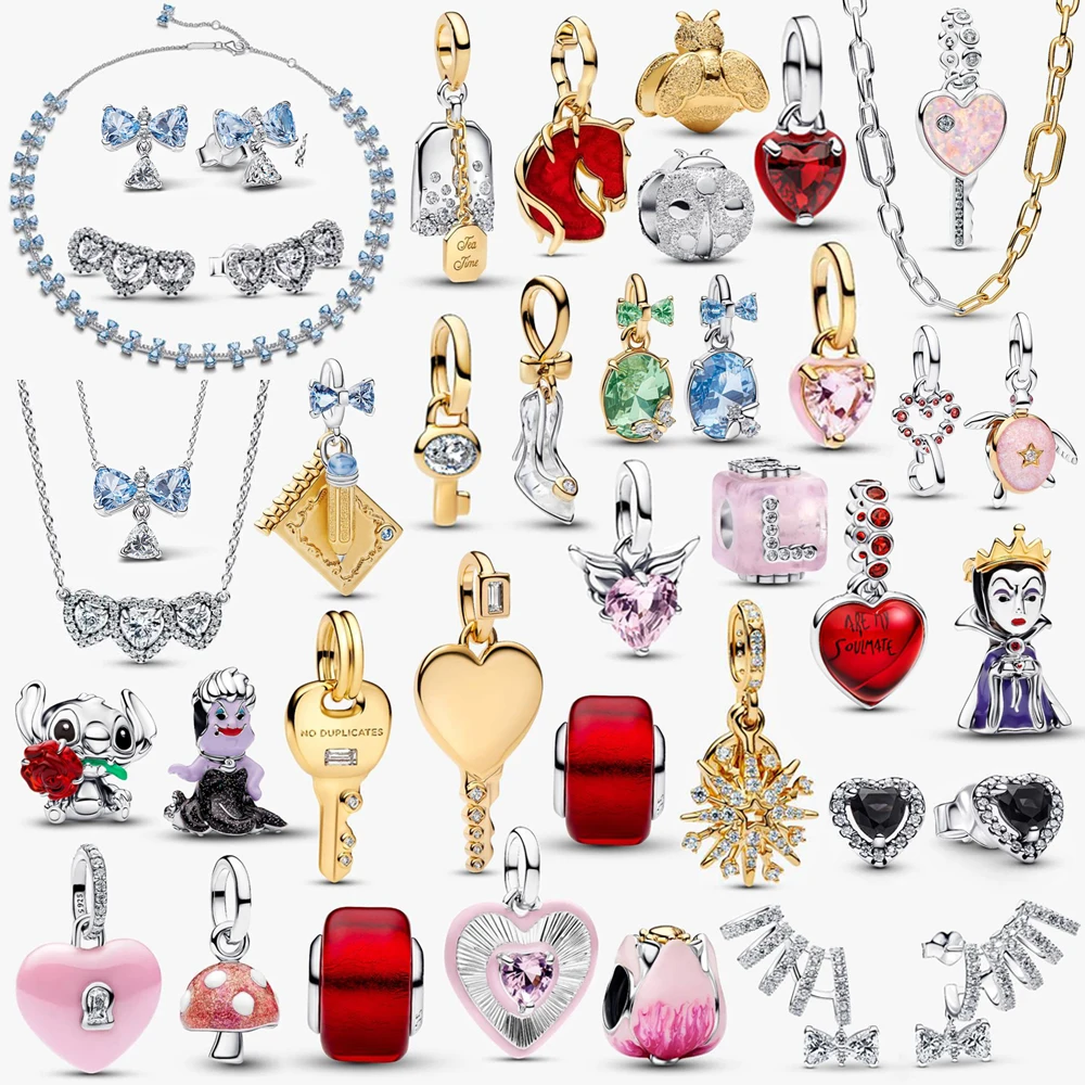 

2026 New 925 Silver Seven Star Ladybug Owl Bee Specimen Beads Turtle Pencil Two tone Key Pendant DIY Exquisite Charm Jewelry