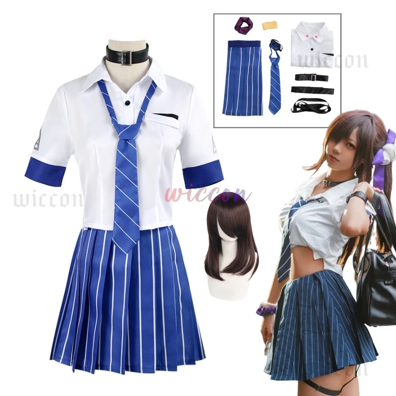 Game NIKKE：The Goddess of Victory Naga Cosplay Costume Japanese JK Uniform Blue Stripe Skirt Shirt Woman Sexy Carnival Suit