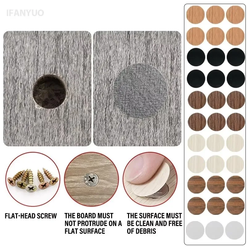 54pcs/Sheet Self Adhesive Furniture Screw Cap Cover Stickers PVC Round Stickers for Wood Craft Desk Cabinet Decorative Decals