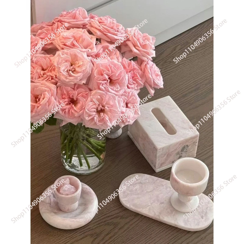 Stone, natural marble, rainbow rose, tissue box, modern simple luxury stone pumping carton, living room desktop ornament.