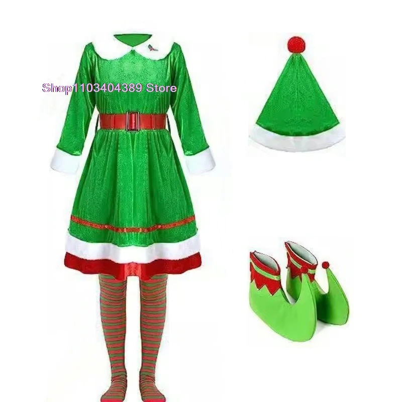 Adult Green Christmas Elf Costumes Santa Claus Green Elf Costumes Womens Cosplay Christmas Dress Set Xmas performance outfits