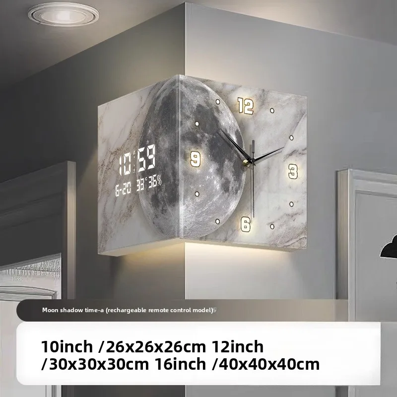 Corner Double-Sided Living Room Wall Clock Creative Clock Mural Corner Digital Date Calendar Watch Suitable For Home Decoration