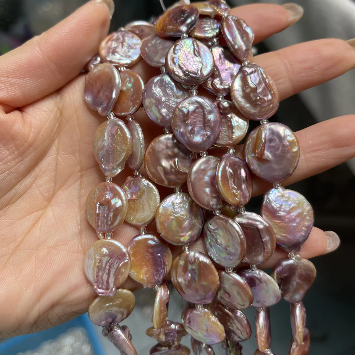 15-16mm4A 18cm Dynamic Texture Purple Round Baroque Natural Freshwater Pearl Bead Jewelry Make DIY Necklace Bracelet Accessories