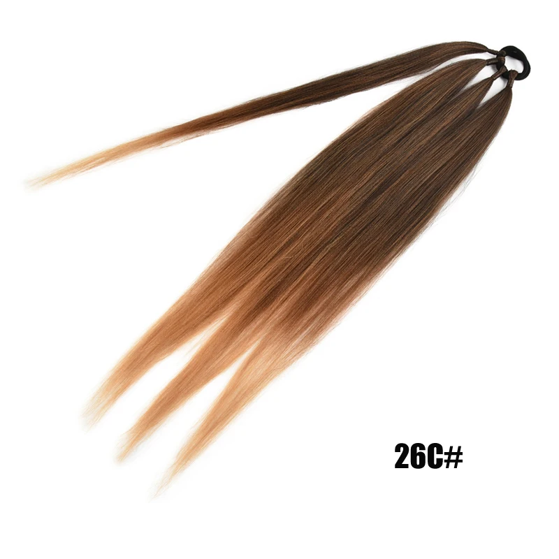 26/32Inch Paardenstaart Extensions Synthetisch Boksen Vlechten Wrap Rond Chignon Staart Met Rubberen Band Haar Ring 26 Inch bruin Vlechten