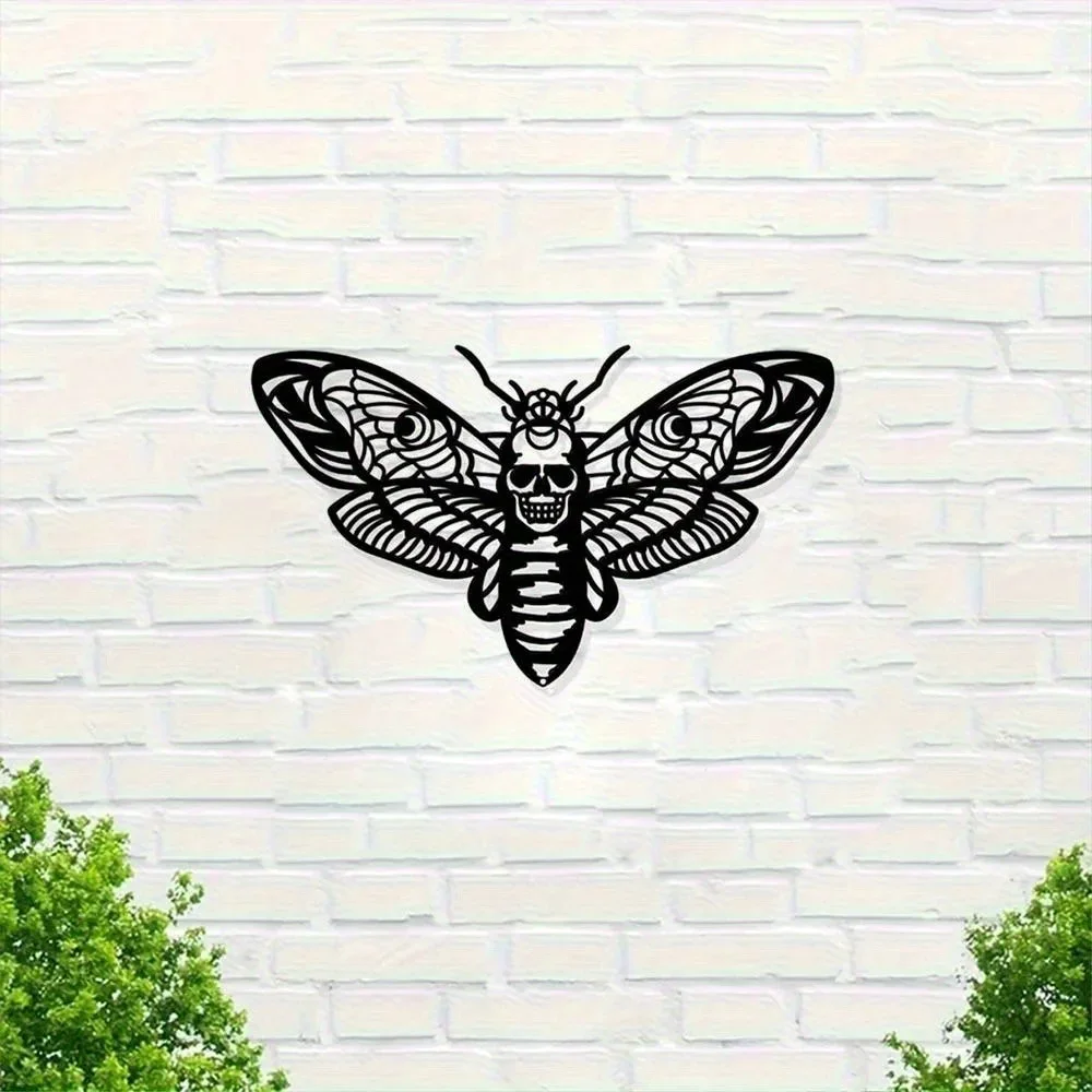 CIFBUY Gothic Metal Wall Art, Death Head Moth Iron Sculpture, Eerie Aesthetic Decor for Elegant Bedroom Home Space