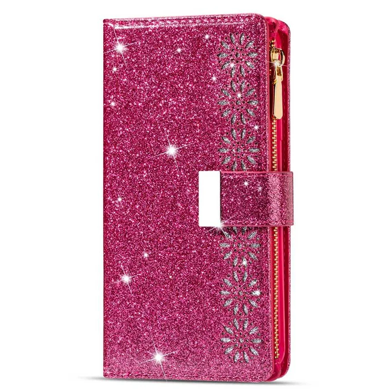 Bling Women Wallet Leather Phone Case For iPhone 15 14 13 12 11 Pro Max XS Max 7 8 Plus Card Holder Zipper Flip Purse Cover