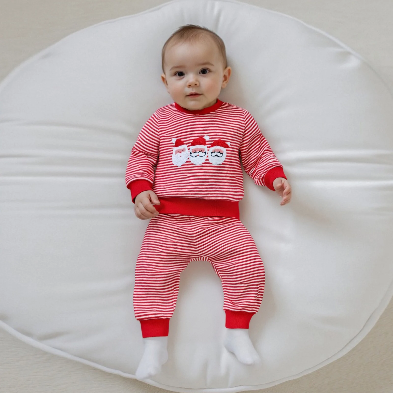 

Toddler Xmas Clothes Boys Girls Christmas Outfits Santa Embroidery Long Sleeve Round Neck Pullover Sweatshirts Pants