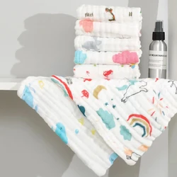5pcs children's six layer pure cotton washed printed square towel 25cm*25cm