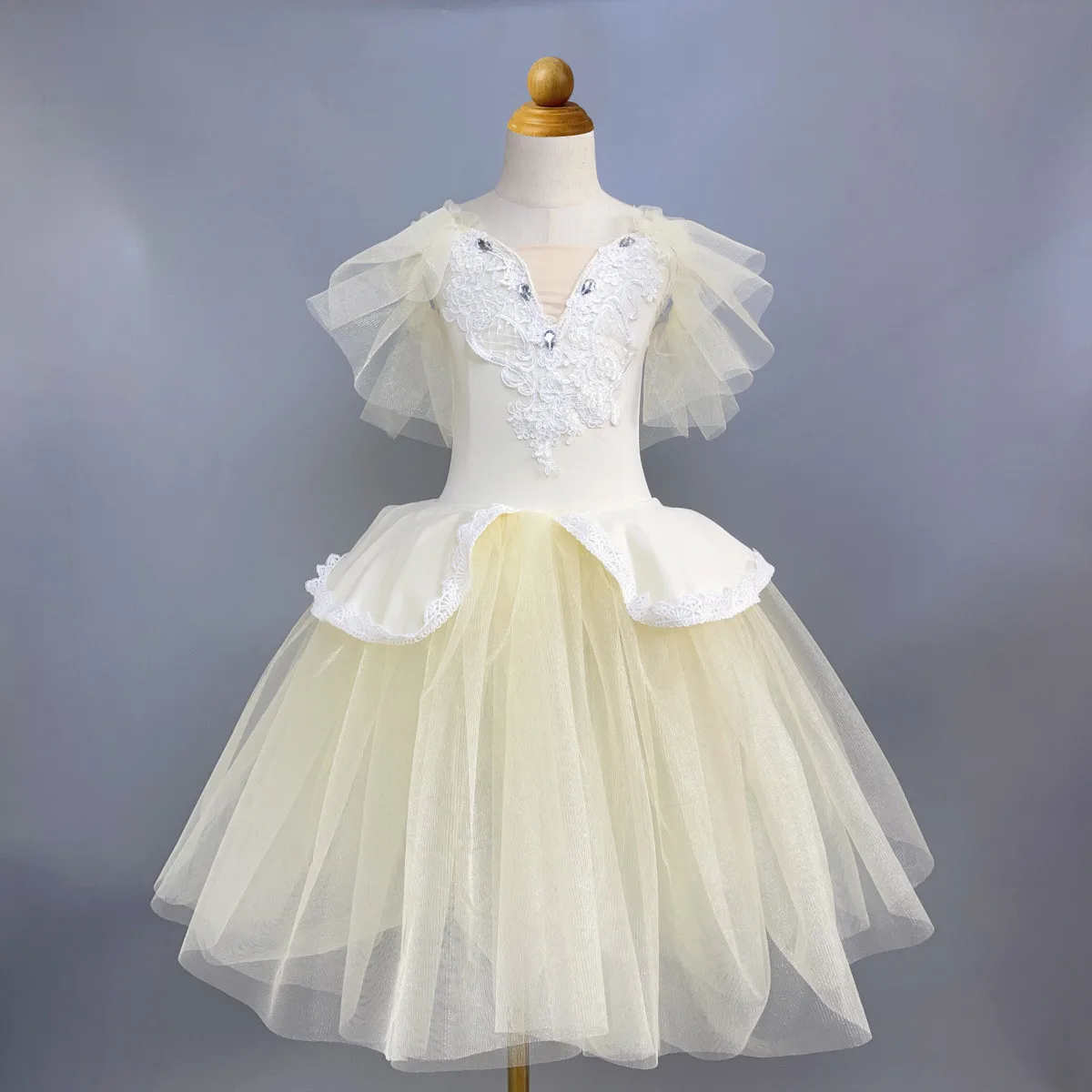 Girls Swan Gradient Fluffy Long Gauze Dress Children's Princess Ballet Dance Costume Group Performance Swishy Dress