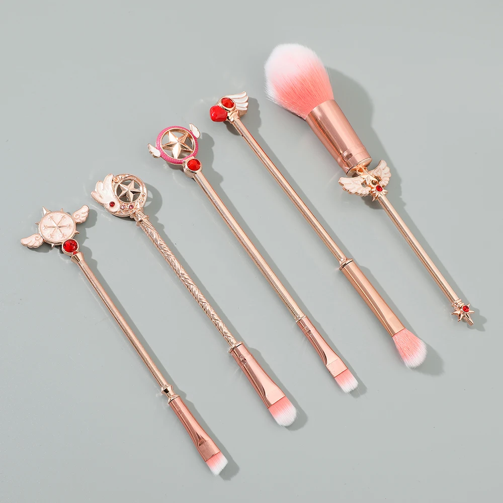 5pcs Metal Handle Soft Fluffy Makeup Brush Set Anime Card Captor Sakura Cosmetics Powder Brush Pink Eyeshadow Eyebrow Brush