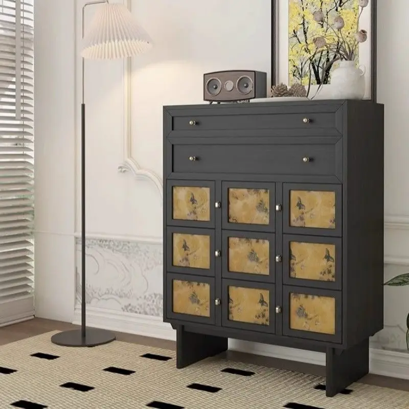 Style médiéval peinture créative concepteur salon salle à manger armoire latérale foyer armoire d'entrée français en bois massif rétro coffre o