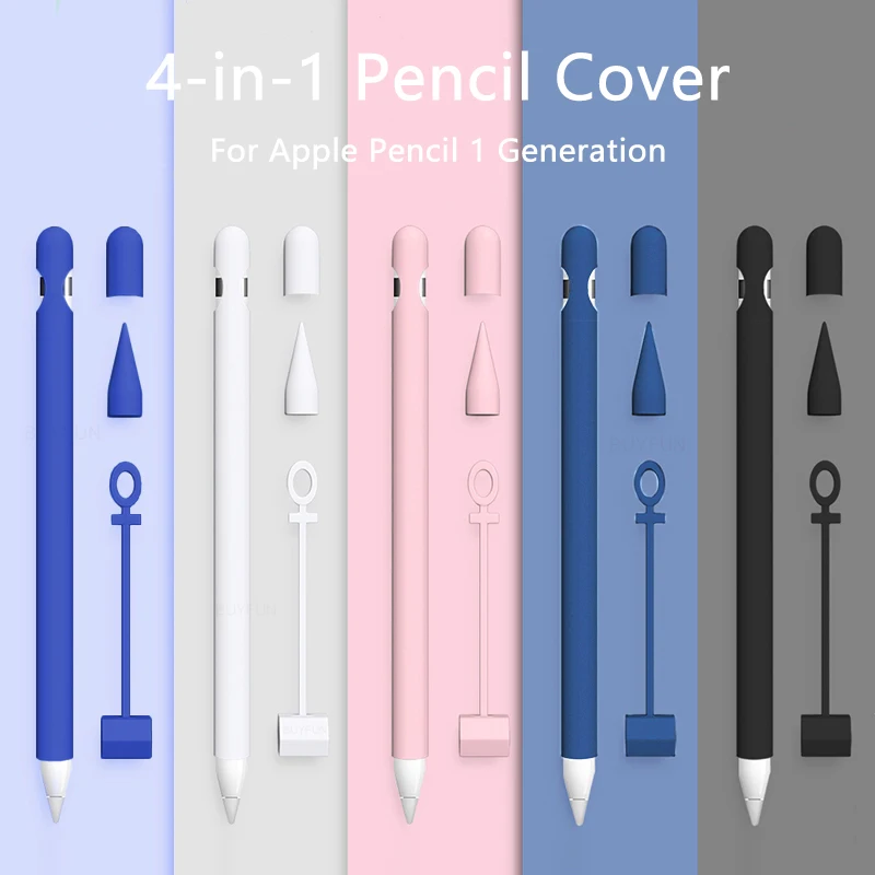 غطاء سيليكون ناعم ملون 4 في 1 لهاتف Apple Pencil الجيل الأول لجهاز iPad Tablet Touch Pen Stylus حافظة واقية