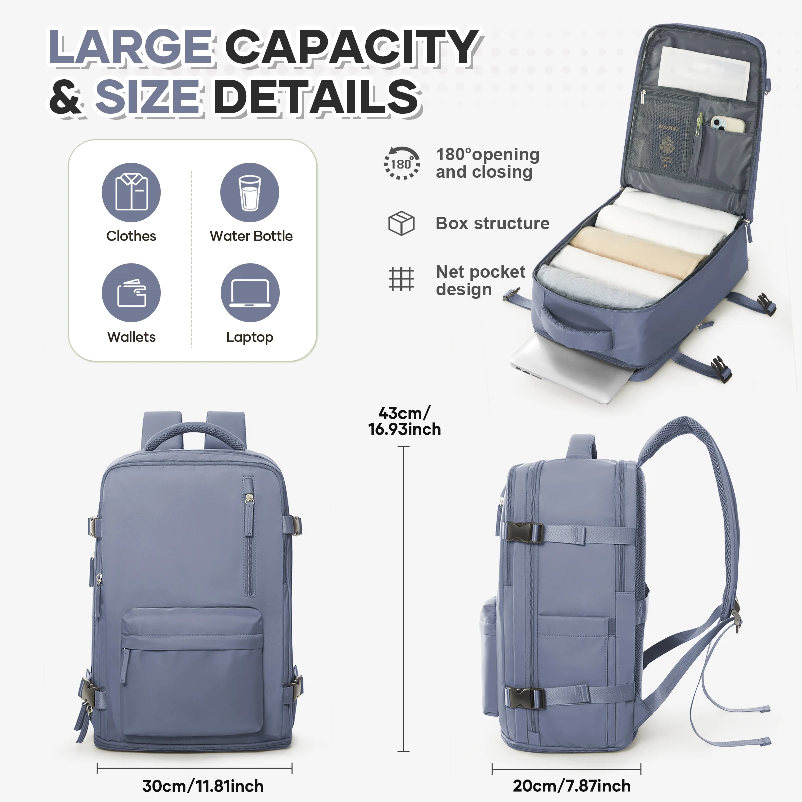 Travel Backpack for Men Women Wizzair Ryanair 40x30x20 Backpack Cabin Hand Luggage  Backpack Handbag Work Notebook  Backpack