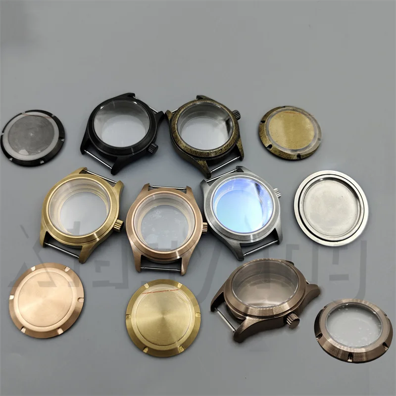 36MM/39MM Brushed Brass Bronze Diver Pilot Watch Case AR Blue Domed Sapphire Crystal Fit NH34 NH35 NH36 NH38 NH70 ETA2824 PT5000 - view 2