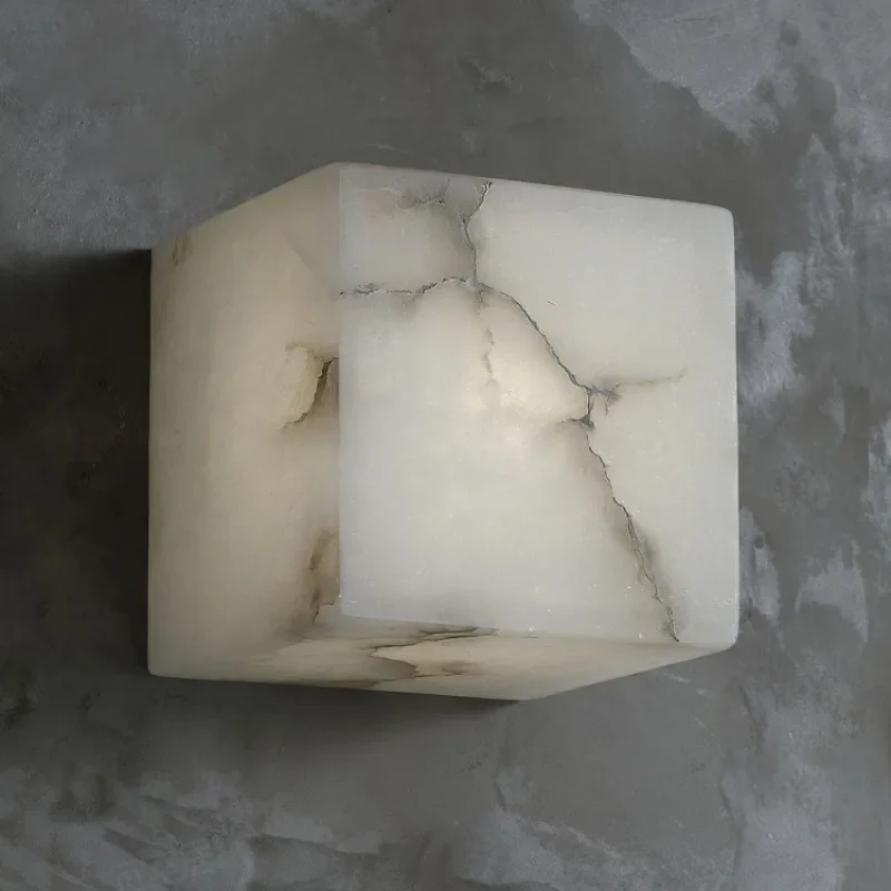 High Quality Cube Marble Wall Lamp Natural Stone Square Bedroom Bedside LED Sconce Hallway Staircase Lighting Fixtures