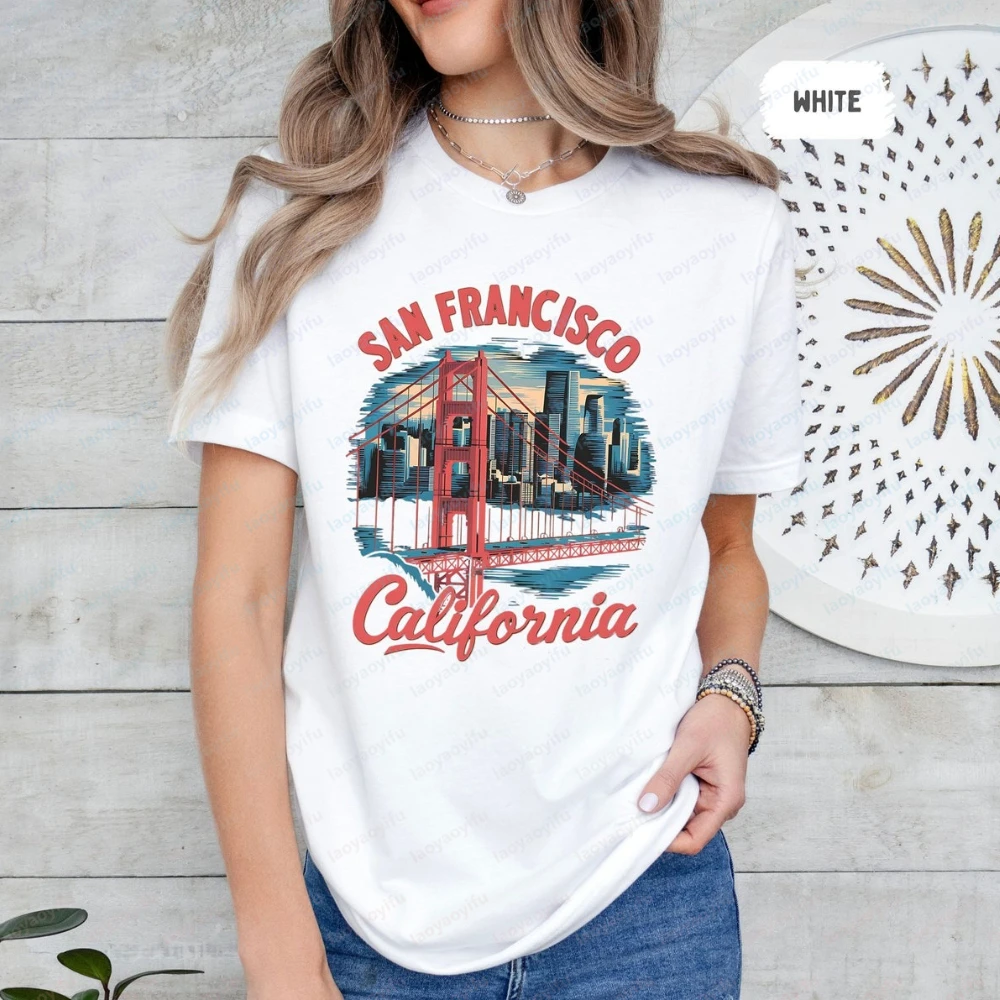 San Francisco Cotton Tee Golden Gate Statement Shirt Vintage California Streetwear Travel Gift Trendy Summer Clothes for Women