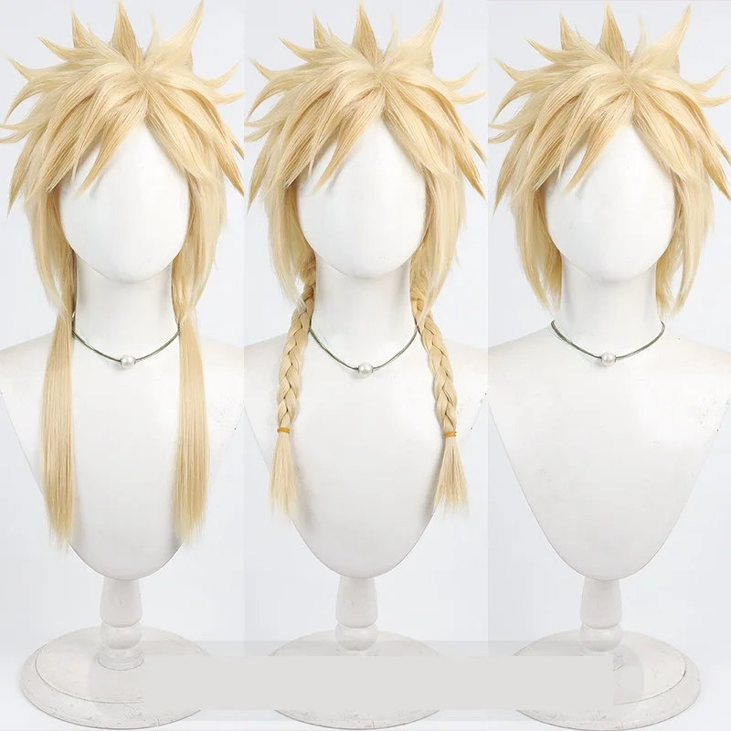 3 Types Final Fantasy VII Cloud Strife Cosplay Wig Blonde Heat Resistant Synthetic Hair Halloween Party Role Play