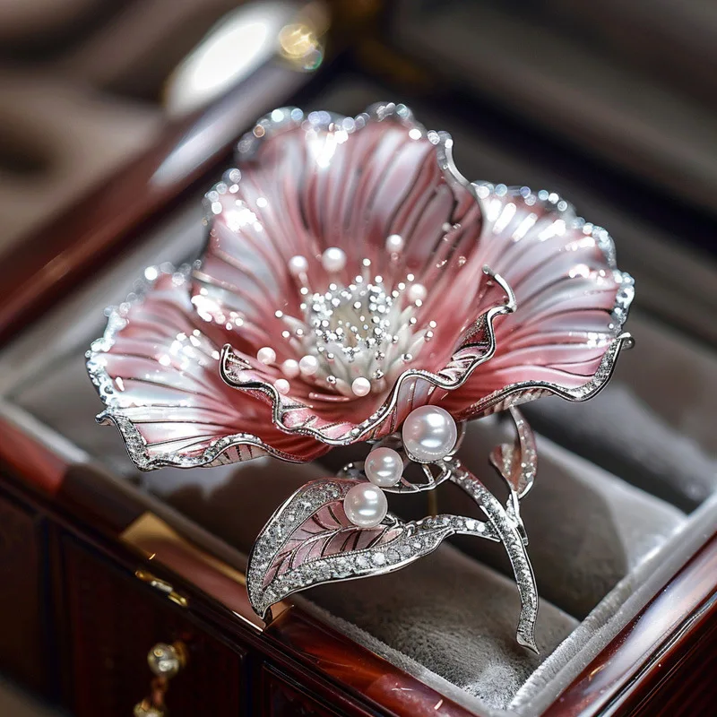 

MOQ 10-30pcs Custom French Platycodon Brooch Pink Oil Painting Art Jewelry Vintage Botanical Accessory, Price Negotiation