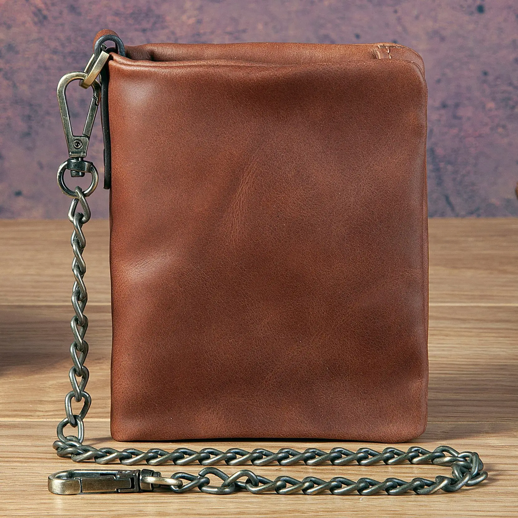 Top Layer Cowhide Men Wallet Multifunctional Genuine Leather Clutch Bag Anti Theft Wallet With Chain