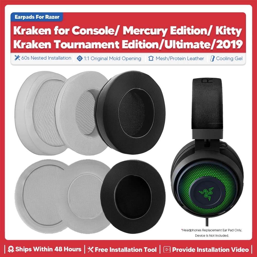 substituicao-ear-pads-para-razer-kraken-console-tournament-edition-mercury-kitty-2019-headphone-acessorios-ear-cups