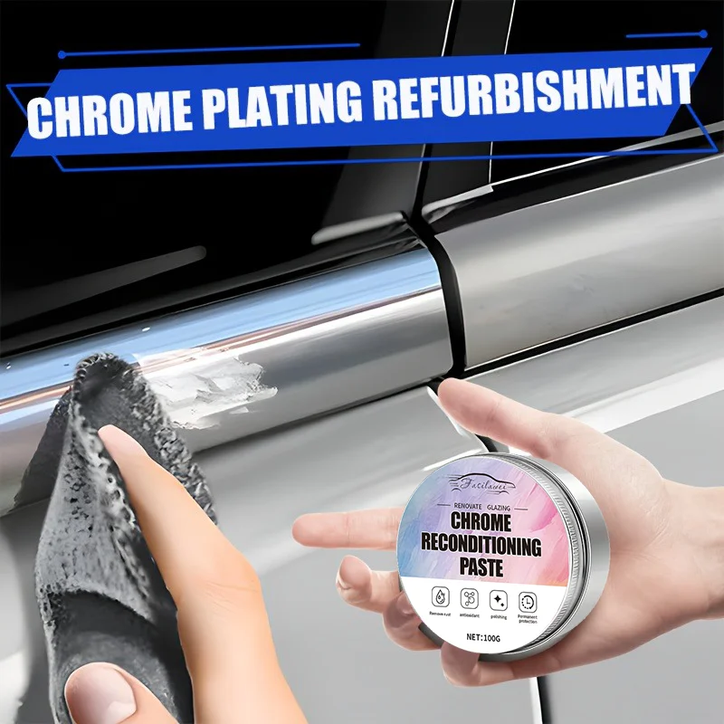 A Restoration Paste for Chrome Parts of Vehicles, Designed for Renewing Oxidized Chrome Trim And Emblems, Comes with a Spong