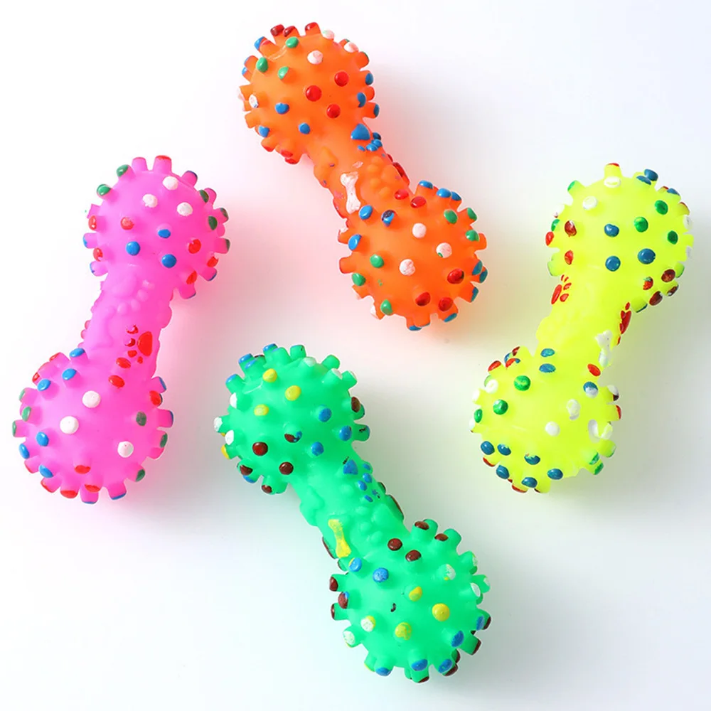 Quietschendes Kauspielzeug für Hunde – Hantelform mit kleinen Spikes, Haustierspielzeug aus Gummi zum Zahnen, Zahnreinigung und Zahnsteinreduzierung,