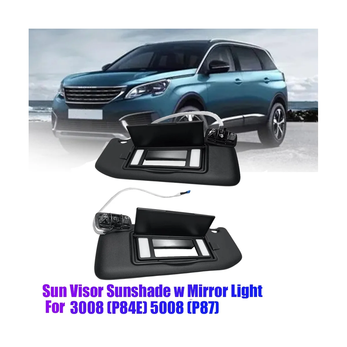 Visière avec miroir lumineux pour pare-soleil, 98160196ZD, 98284442ZD, 3008, 5008, 2018, 1 paire