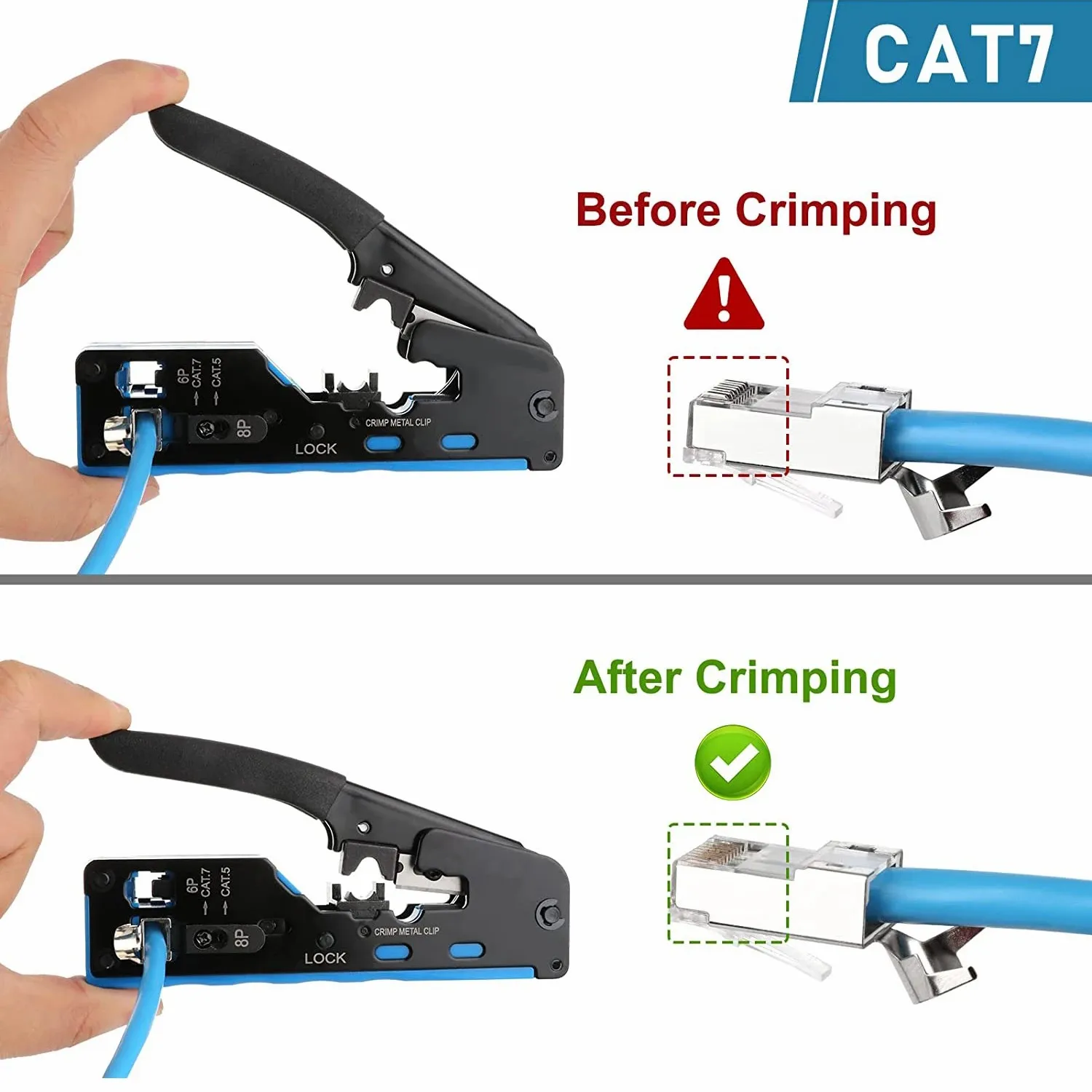 Narzędzie do zaciskania WoeoW RJ45 przechodzi, CAT7 CAT6 CAT5 Pass Thru Ethernet Crimper dla wtyczki modułowe RJ45 RJ12 RJ11