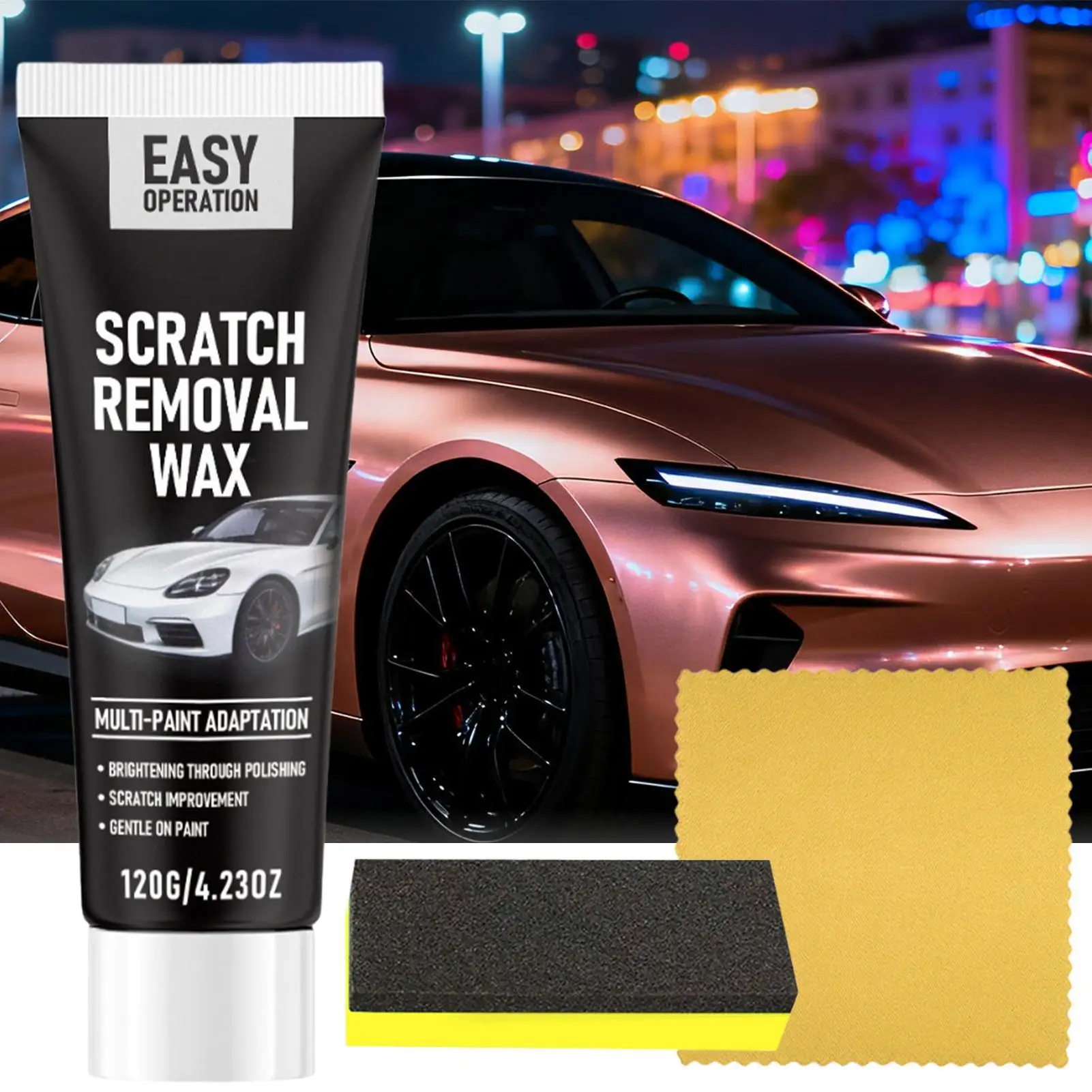 Car Scratch Remover Wax, Universal Car Polishing Wax With Sponge And Towel, Paint Buffing Agent For Deep Scratches