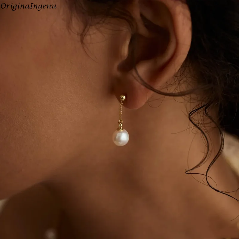 

Серьги ручной работы с органическим жемчугом в стиле барокко, 14-каратное золото, минималистичные, устойчивые к потускнению, свадебные украшения для женщин