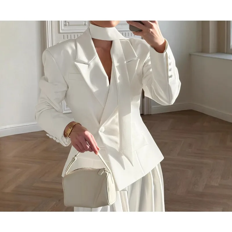 

2025 Fall/Winter New Premium Streamer Waist Blazer Feminine Commuter Jacket Short Suit